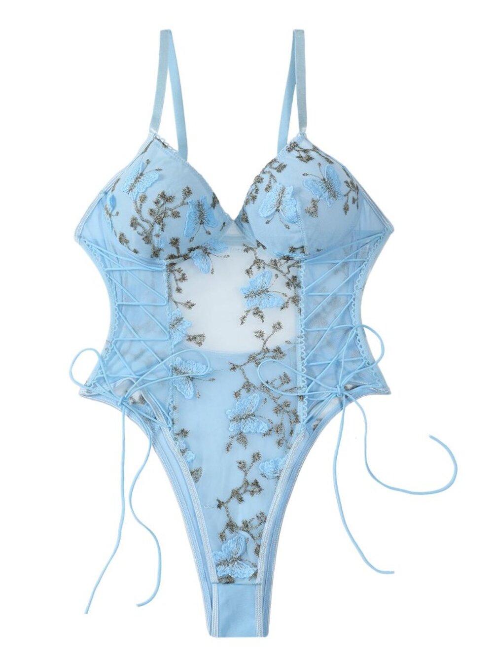 NEW Lilosy Women's Sexy Lace Bodysuit Lingerie - Light Blue XS